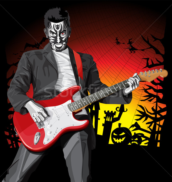 Vektor Halloween scary punk Mann Gitarre Stock foto © leedsn