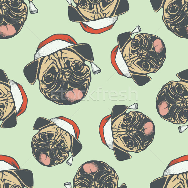 Christmas Pug dog vector seamless pattern illustration Stock photo © leedsn