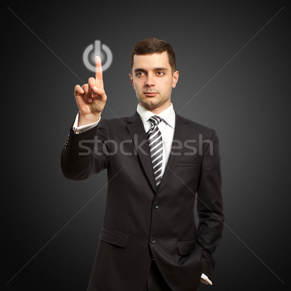 ビジネスマン ボタン バーチャル タッチ インターネット ストックフォト © leedsn
