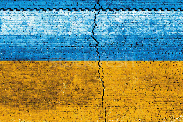 Ukraine Flagge geknackt Backsteinmauer Menschen Streik Stock foto © leedsn
