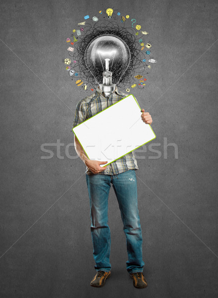 [[stock_photo]]: Lampe · tête · homme · idée · magnifique · main