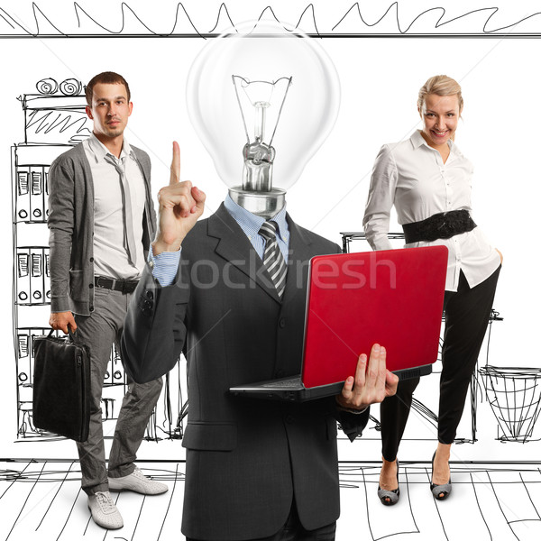 Stockfoto: Lamp · hoofd · man · business · team · laptop · computer