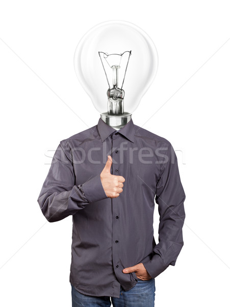 Hipster Lamp Head Man Shows Well Done Stock photo © leedsn
