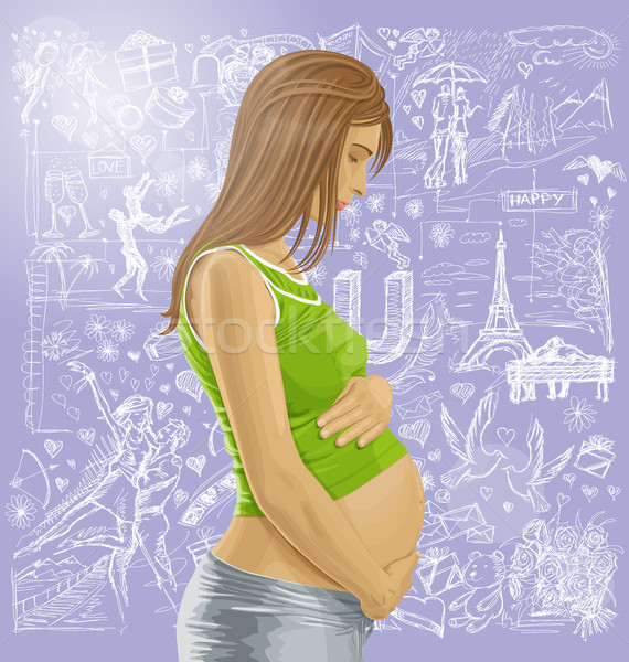 Pregnant Female With Belly Against Love Background Stock photo © leedsn
