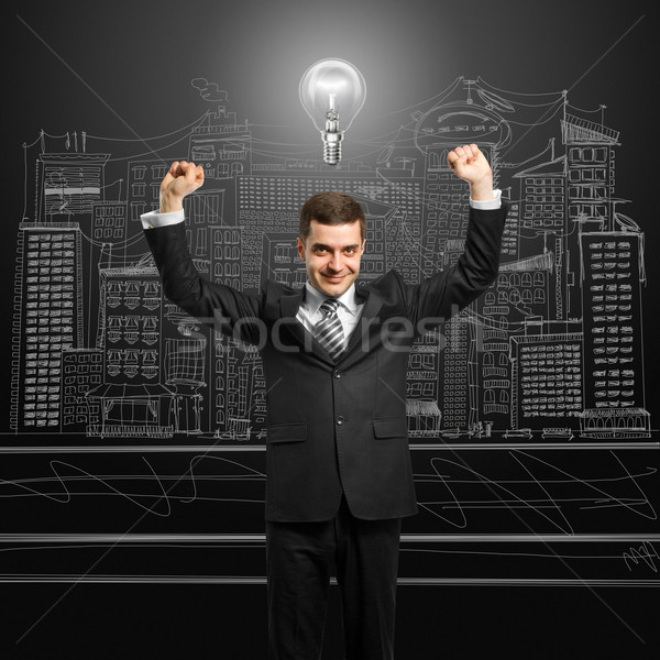 Stockfoto: Zakenman · handen · omhoog · opgewonden · business · kantoor · werk