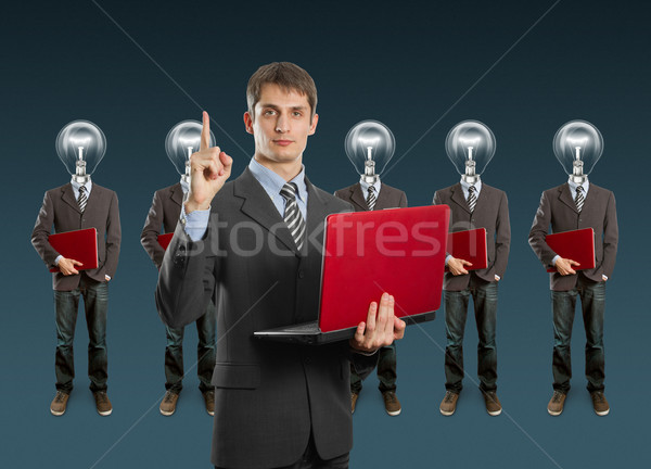 Stockfoto: Lamp · hoofd · laptop · Rood · handen