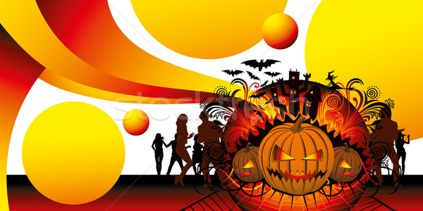 angry halloween pumpkin and dancing people Stock photo © leedsn