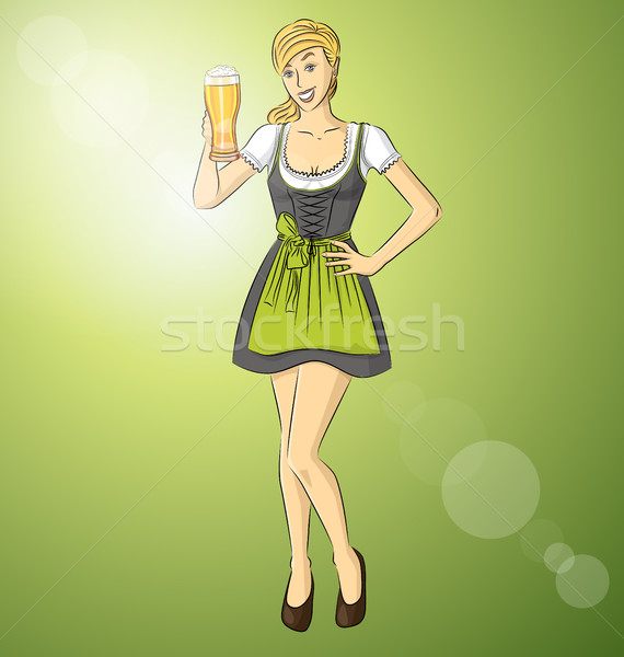 Vector Cute Woman In Drindl On Oktoberfest Stock photo © leedsn