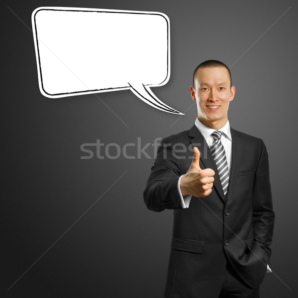 asian male in suit with crossed hands and thought bubble Stock photo © leedsn