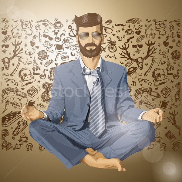 Vector Hipster Businessman in Lotus Pose Meditating Stock photo © leedsn