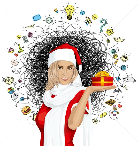 Stockfoto: Vector · vrouw · wachten · christmas · geschenk · hand