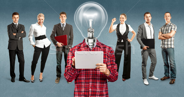 üzleti csapat lámpa fej ötlet különböző hátterek Stock fotó © leedsn