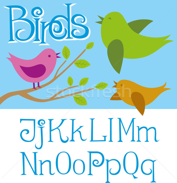 Vektör kart kuşlar alfabe harfler Internet Stok fotoğraf © leedsn