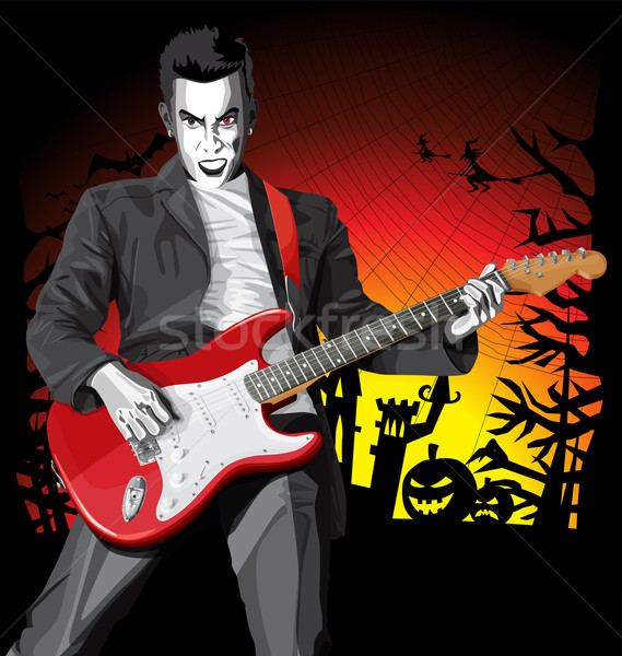 Vector halloween scary punk man gitaar Stockfoto © leedsn