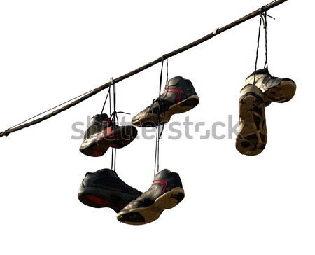 Sneakers Hanging on a Telephone Line Stock photo © leedsn