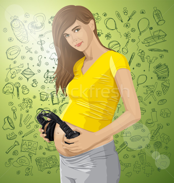 Stock photo: Vector Pregnant Woman With Headphones