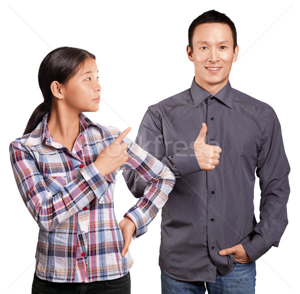 Asian Man and Girl Showing Well Done Stock photo © leedsn