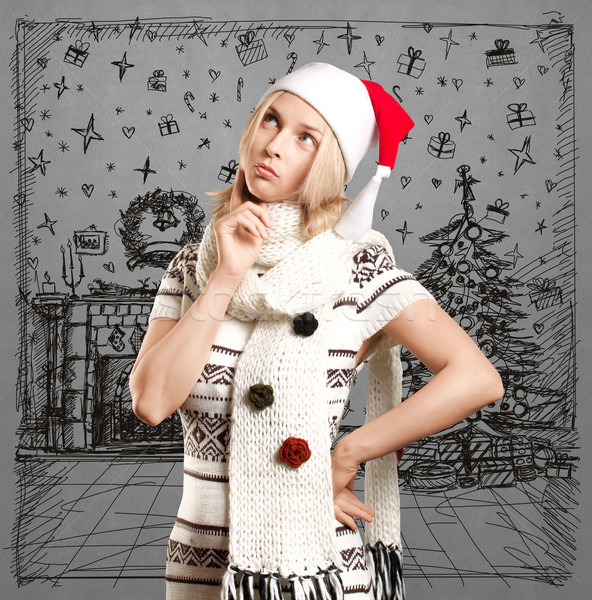 Stock fotó: Nő · vár · karácsony · mikulás · kalap · rajz