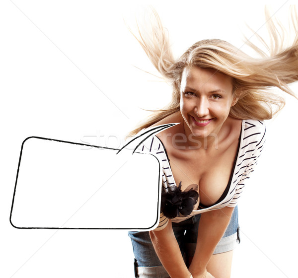 Nő szél haj néz kamera boldog Stock fotó © leedsn