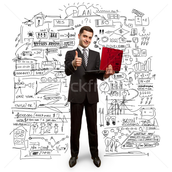 businessman with laptop shows well done Stock photo © leedsn