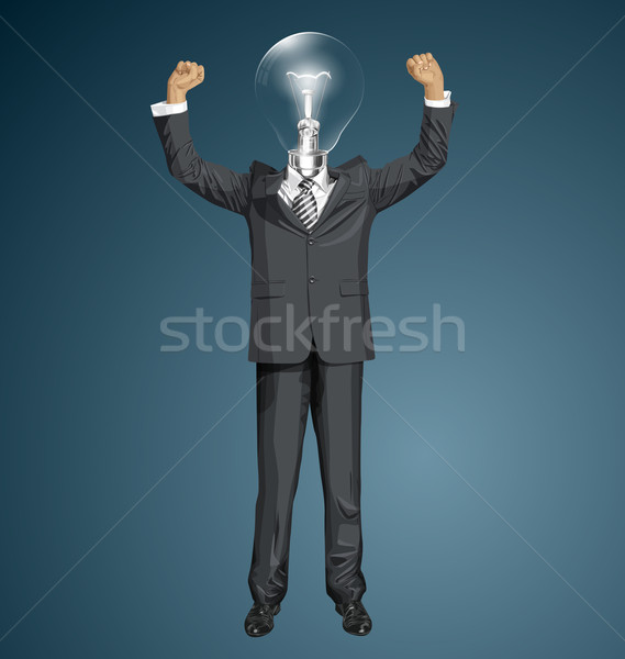 Vector Lamp Head Businessman With Hands Up Stock photo © leedsn