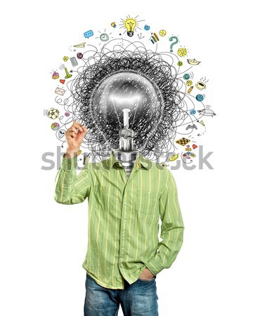 Stockfoto: Lamp · hoofd · man · idee · groot · hand