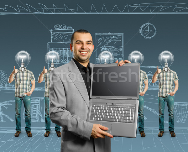 Foto stock: Lámpara · cabeza · así · sonrisa · hombre