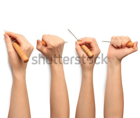 Humanos manos lápiz goma mujer nina Foto stock © leedsn