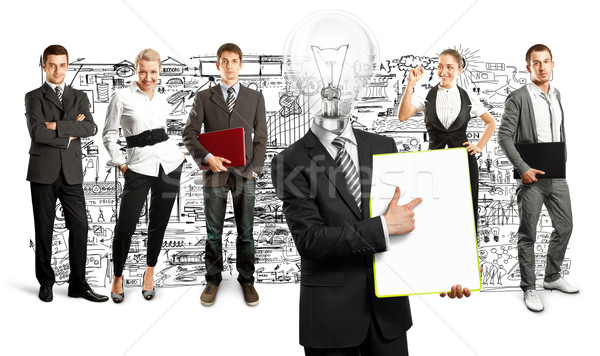 Business team lamp hoofd idee verschillend achtergronden Stockfoto © leedsn