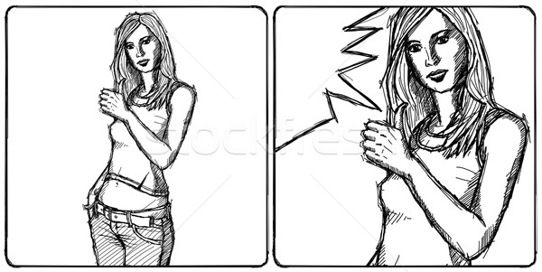 Sketch cute woman shows well done Stock photo © leedsn