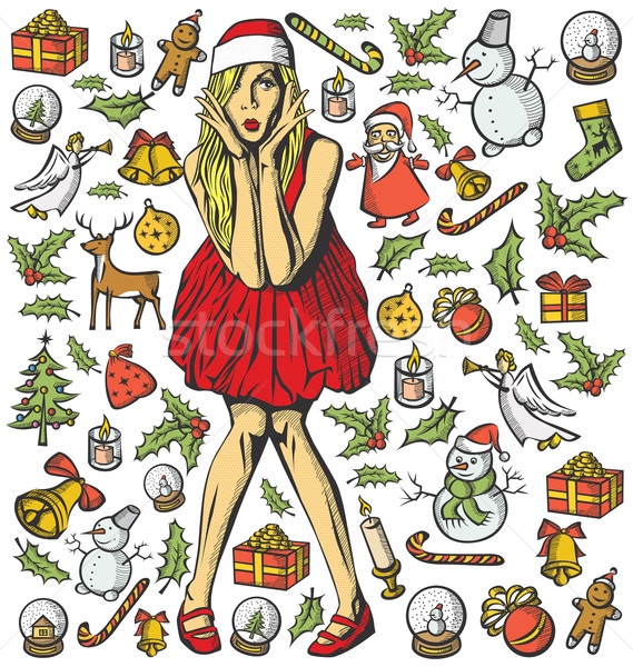 Christmas Card With Woman Stock photo © leedsn