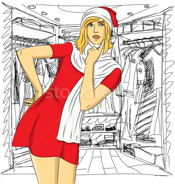 Vektor nő vár karácsony mikulás visel Stock fotó © leedsn