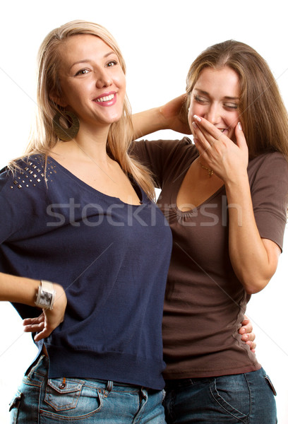 Doua femeie vorbesc frumos european femei Imagine de stoc © leedsn