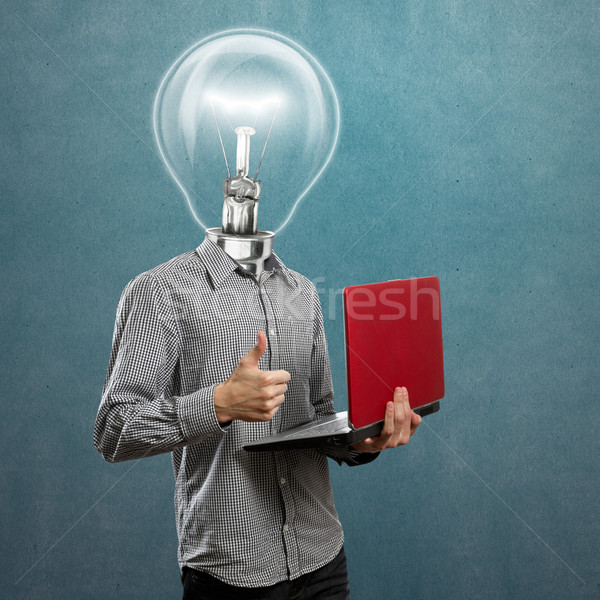 Lamp Head Man With Laptop In His Hands Well Done Stock photo © leedsn