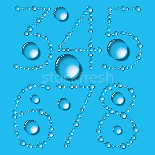 Foto stock: Gotas · de · água · cartas · vetor · conjunto · azul · textura