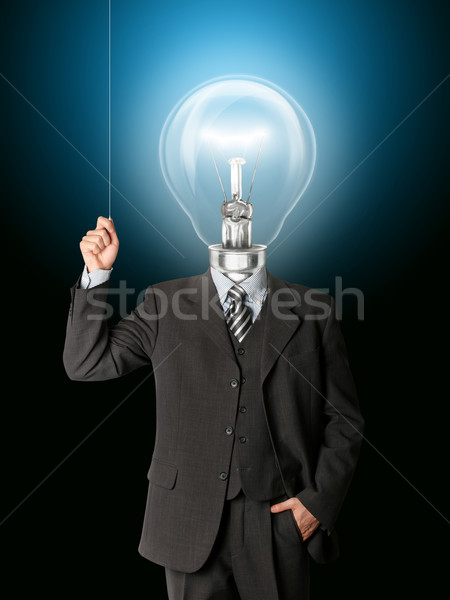 Stockfoto: Zakenman · draaien · lamp · hoofd · kantoor · technologie