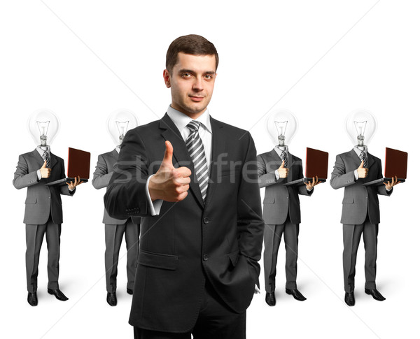Lámpa fej üzletemberek laptopok férfi kút Stock fotó © leedsn