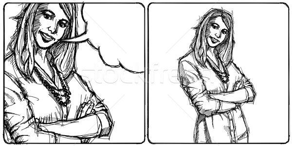 Sketch young business woman with crossed hands Stock photo © leedsn