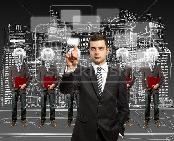 Lámpa fej üzletemberek laptop piros kezek Stock fotó © leedsn