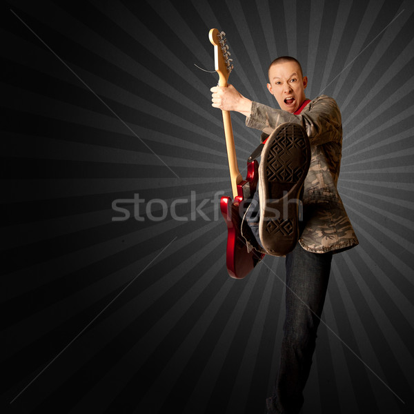 Biegun gitara stóp gitara elektryczna kamery człowiek Zdjęcia stock © leedsn