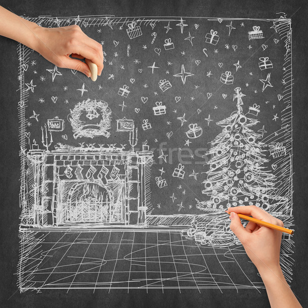 Zdjęcia stock: Pomysł · ludzka · ręka · christmas · szkic · farbują · projektu