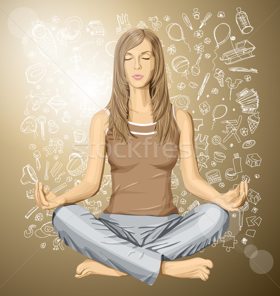 Stock photo: Vector woman meditating in lotus pose