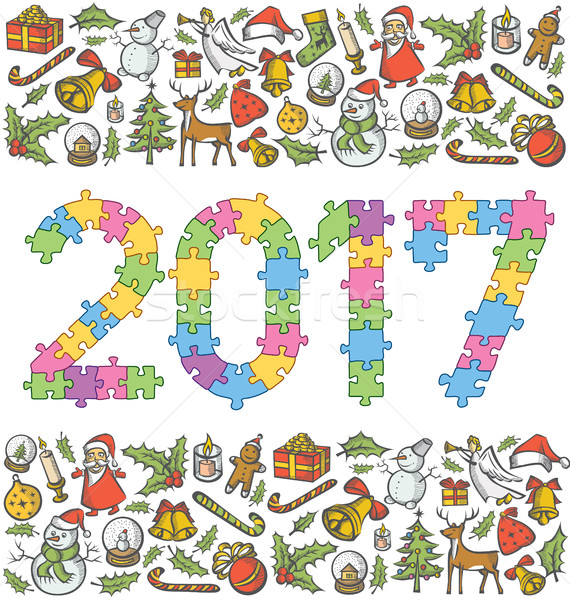 Stock fotó: Vektor · puzzle · számok · karácsony · új · év · tárgyak