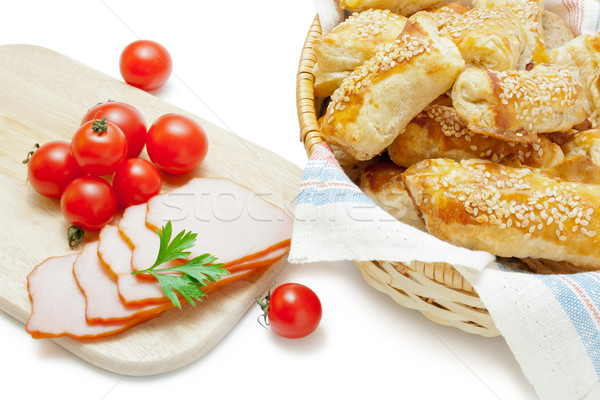Sütemény sonka koktélparadicsom frissen sült szezámmag Stock fotó © Leftleg
