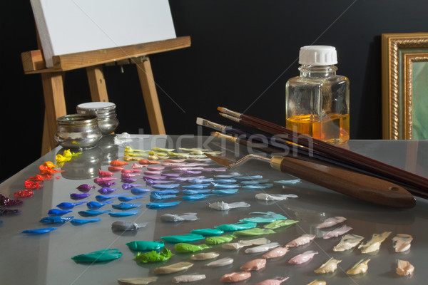 Artist's paint palette and workspace. Stock photo © Leftleg
