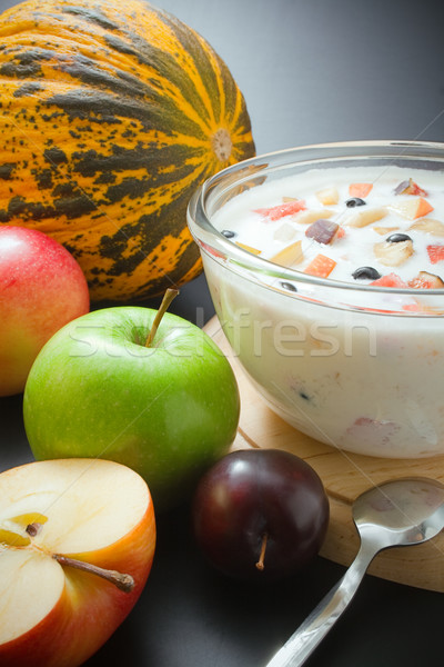 Joghurt gemischte Obst Stücke Glas Schüssel Stock foto © Leftleg