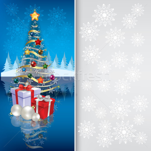 Foto stock: Resumen · saludo · árbol · de · navidad · gris · azul · regalos