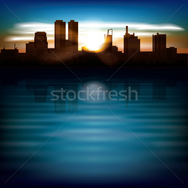 Foto d'archivio: Abstract · notte · silhouette · città · sunrise · ufficio