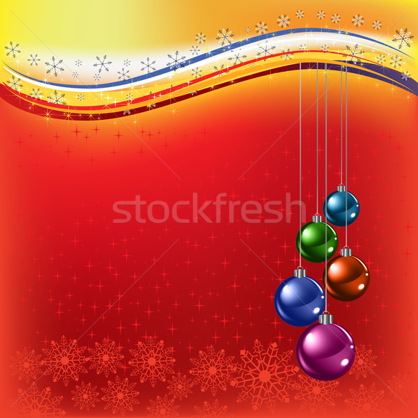 christmas greeting colored balls on a red background Stock photo © lem