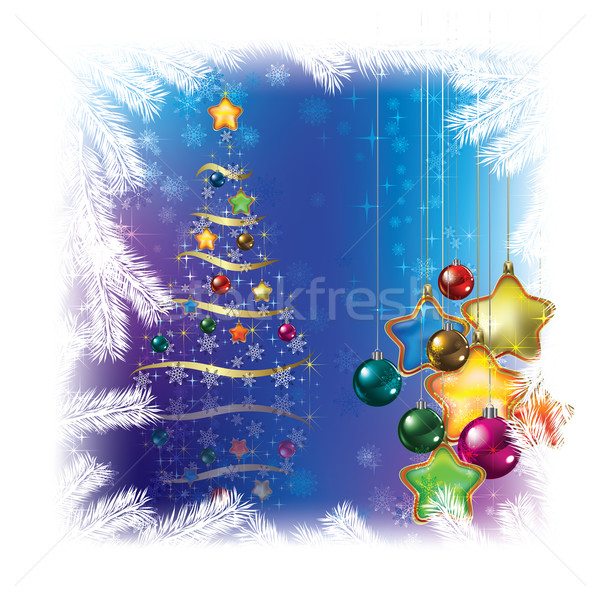 Noel ağacı süslemeleri mavi ağaç arka plan sanat Stok fotoğraf © lem